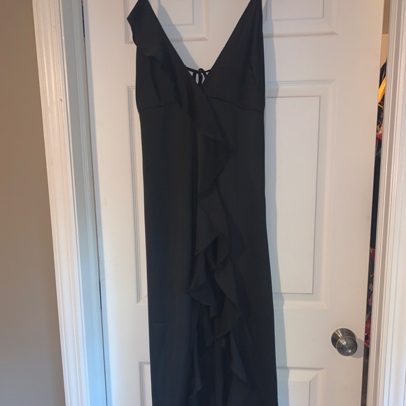 black dress with ruffles in front